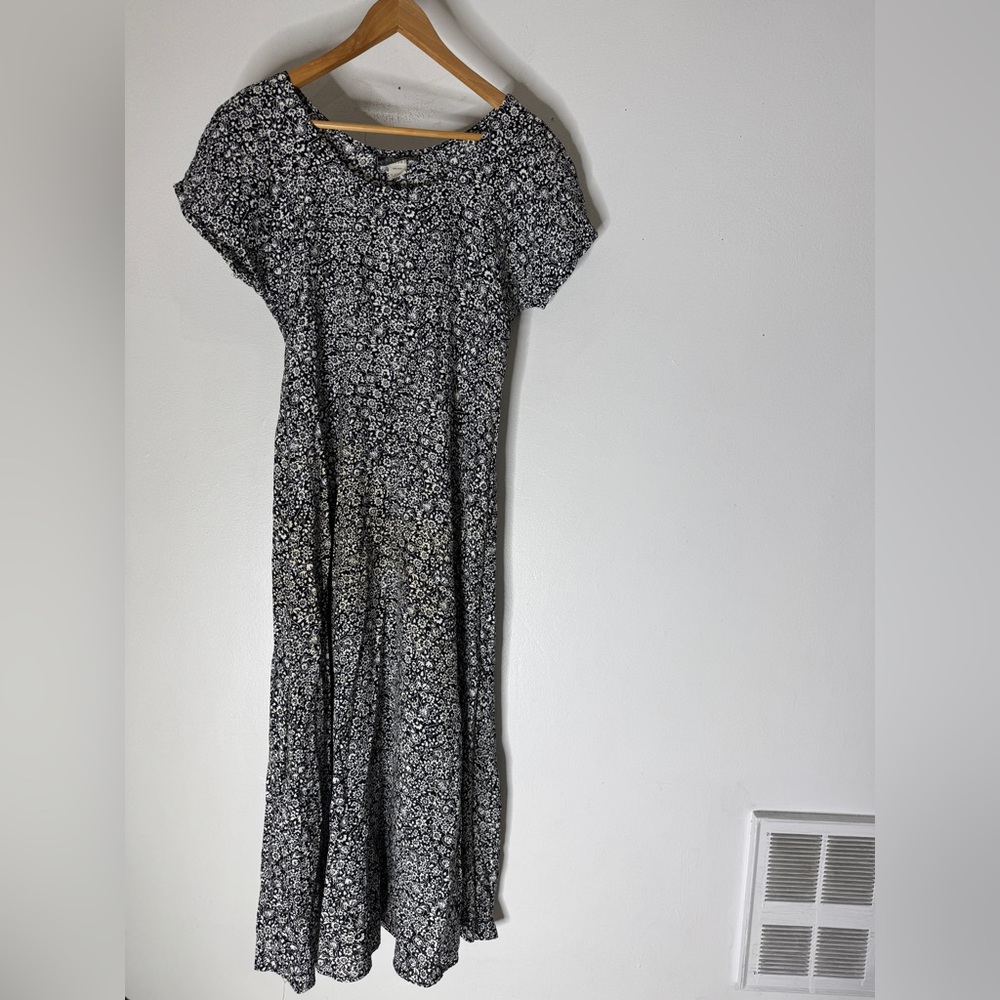 Vintage Chauncey‎ St. Black White Floral Short Sleeve Maxi Dress Size 5-6 USA